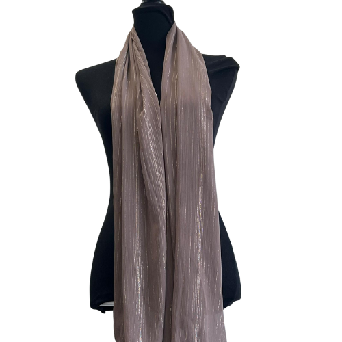 Grey Crinkle Chiffon Silk Scarf with Silver Lines