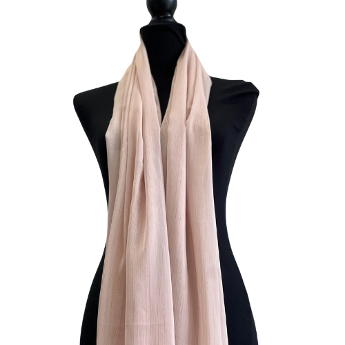 Peach Crinkle Chiffon Silk Scarf with Silver Lines